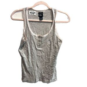 Laura Ashley Vtg Gray Floral Cami Tank Top Small Girly Boho Lace Trim Y2K